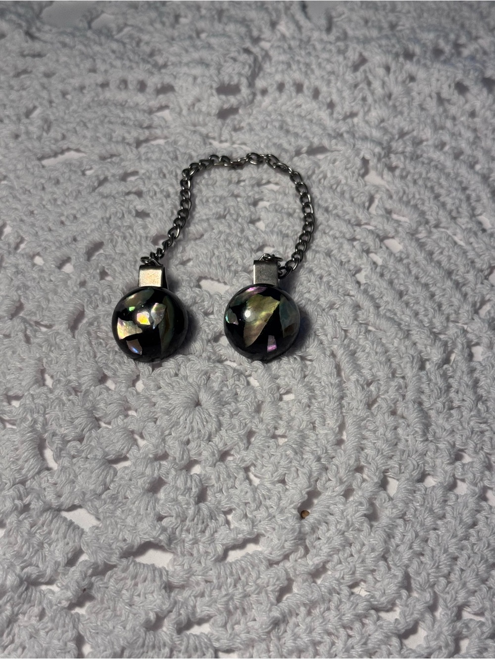 Vintage Sweater Clips Abalone embellished stones with silver-tone metal chain